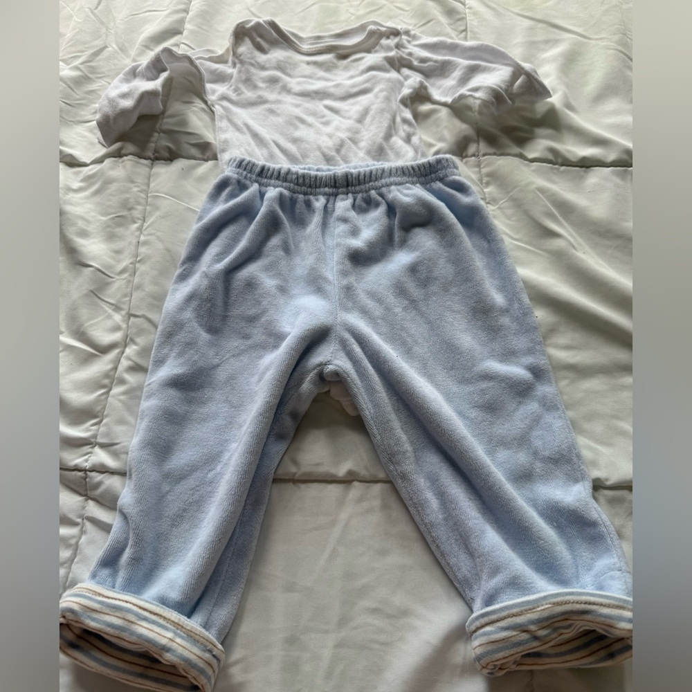 Baby Boy Velour pants & Carters Cotton Onesie Long Sleeve Tee